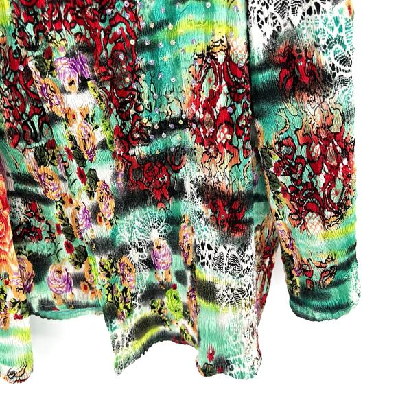 Roberto Makali women’s crinkled roses rhinestone top cardigan set - Picture 3 of 9